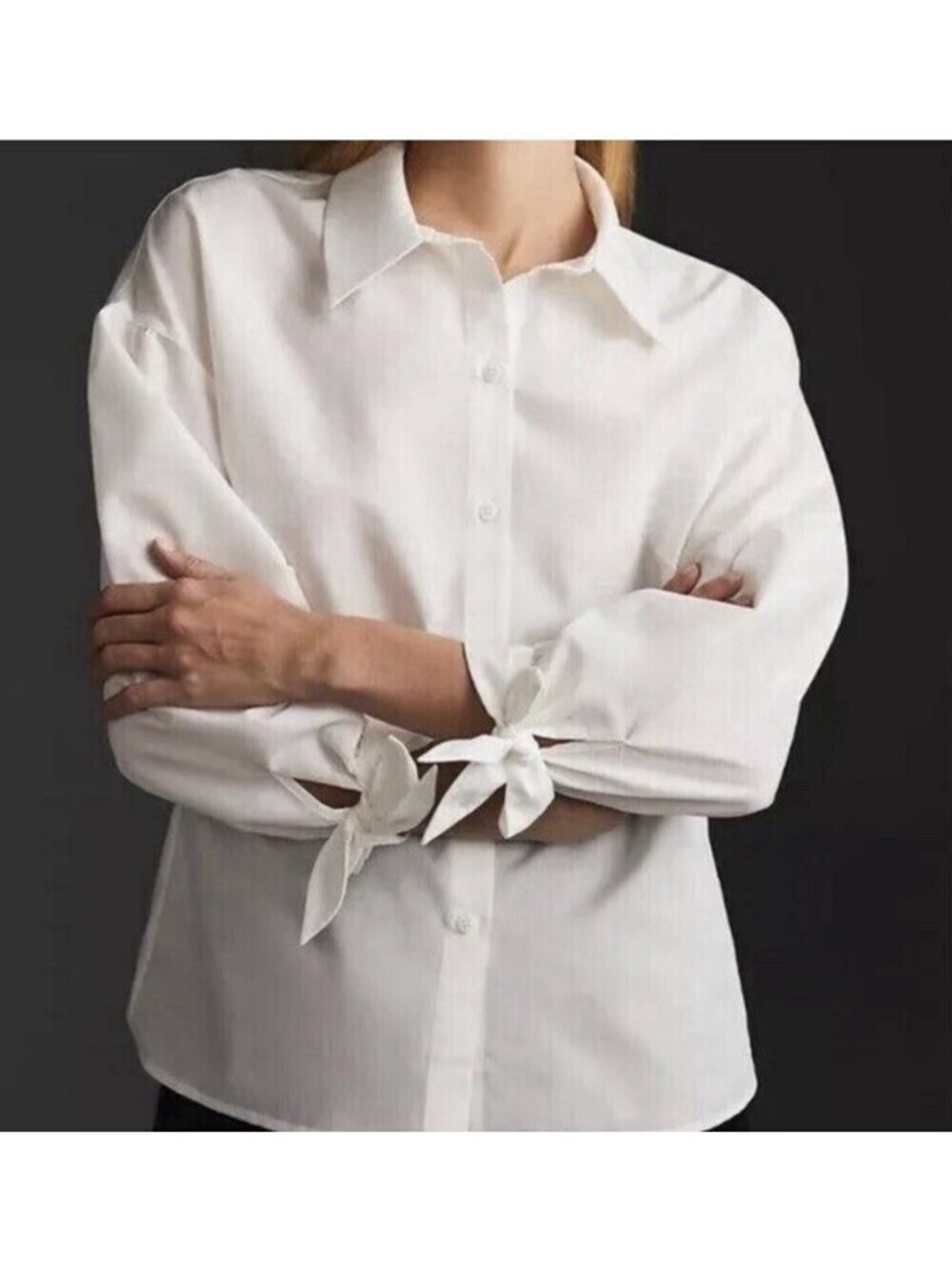 Mare Mare x Anthropologie White Cotton Button Up Tie Sleeve Women’s Size XL EUC - Picture 2 of 8